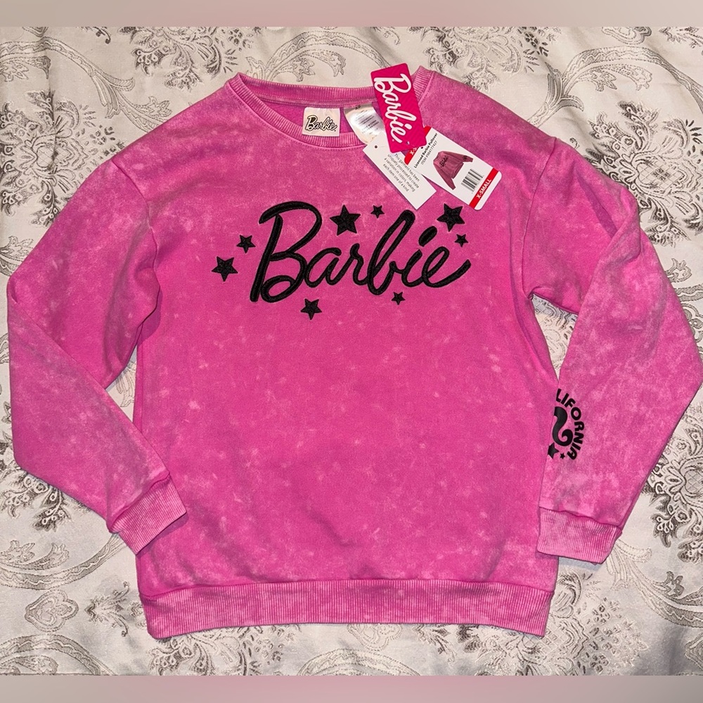 Barbie Women’s X-Small Pink Tie-Dye Pullover Sweatshirt